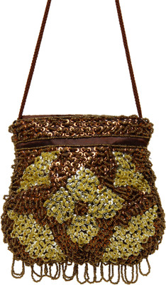 

Galz4ever Fabric satin Brawn & Gold hand Bag Potli(Brown)