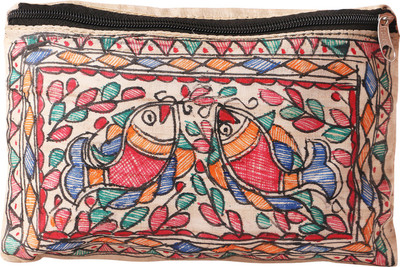 

iMithila Auspicious Fishes, Casual, Ethnic and Jeanswear Madhubani Handpainted Pure Tussar Silk Pouch(Multicolor)