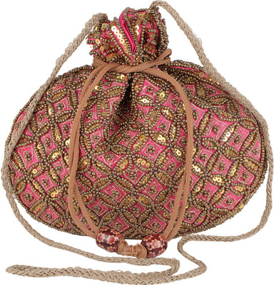

Fashiondrobe Graceful Broad Brocade Potli(Pink)