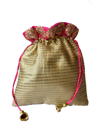 

Mahadev Exports Pink Lace Gold Potli(Pink)