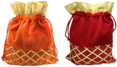

FashBlush Shagun Gift Pouch Potlis (Set Of 2) Potli(Orange, Gold, Red), Gold;orange;red