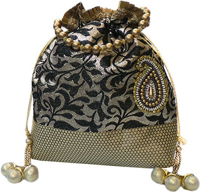 

Bhamini Batwa with Paisley Motif Potli(Black)
