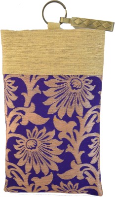 

Mahadev Exports Purple flower Hooked Mob cover Mobile Pouch(Gold)