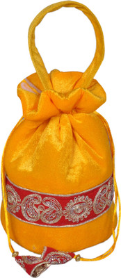 

Angelfish potali bag yellow shining velvet Potli(Yellow)
