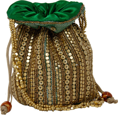 

Galz4ever Fabric satin Golden hand Bag Potli(Gold)