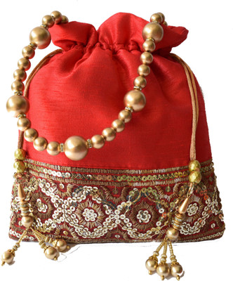 

Mahadev Exports Shiny Border Red Potli(Red)