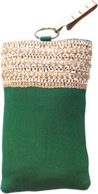 

Bhamini Raw Silk with Pearl and Rose Gold Sequinned Lace Mobile Pouch(Green)