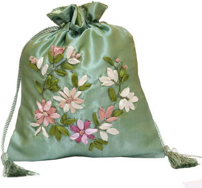 

Soulful Threads Satin emroidery Potli(Green)