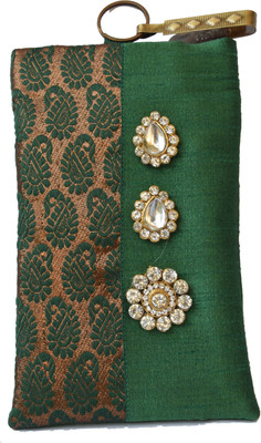 

Mahadev Exports Hooked Diamond Brooch Mobile Cover with a zip inside Mobile Pouch(Green)