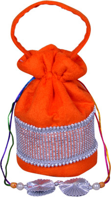 

Angelfish potali bag orange shining velvet Potli(Orange)