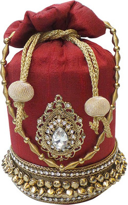 

Bhamini Ghungroo Batwa with Almond shape Brooch Potli(Maroon)