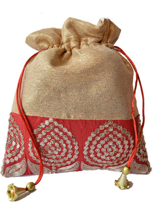 

Mahadev Exports Maroon Broad Lace Gold Potli(Gold)