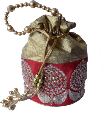

Mahadev Exports Maroon big embroidery Gutthi Potli(Gold)