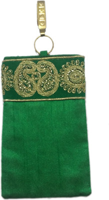 

Loops n knots Greem Embroidered G Mobile Pouch(Green, Gold), Gold;green