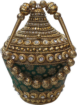 

Bhamini Conical Metal Batwa with Brocade Base Potli(Green)