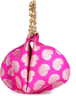 

Kleio Ethnic Brocade Potli Potli(Pink, Silver)