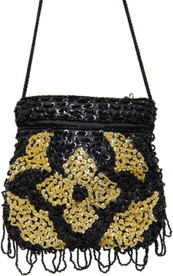 

Galz4ever Fabric satin Black hand Bag Potli(Black)