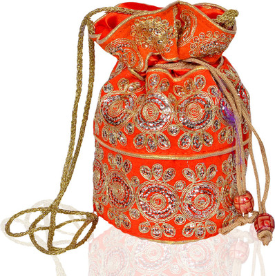 

Purpledip Traditional Silk Potli bag for Women,Orange (10533) Potli(Orange)