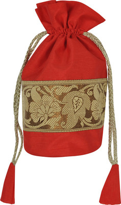 

Lal Haveli Brocade Work Floral Design Silk Jewellery Bag Coin Purse(Red)