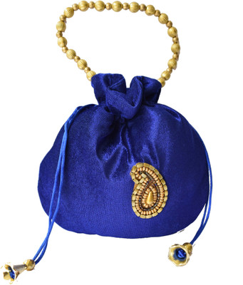 

Mahadev Exports Royal Blue Velvet with Kairi Booti Potli(Multicolor)