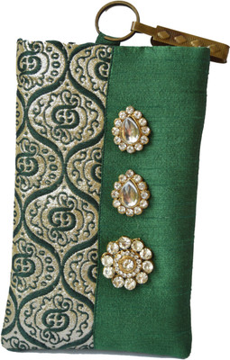 

Mahadev Exports Hooked Diamond Brooch mob Cover Mobile Pouch(Green)