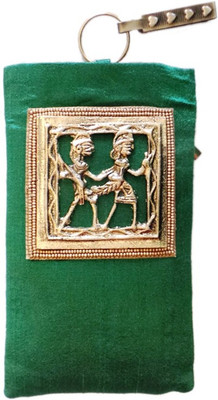 

Bhamini Silk with Tribal Brooch Mobile Pouch(Green)