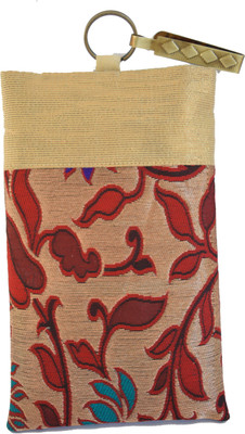 

Mahadev Exports Red Flower Leaf Hooked Mob cover Mobile Pouch(Gold)