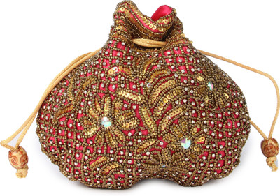 

Kleio Ethnic Zari and Beads Potli Potli(Pink, Gold), Gold;pink