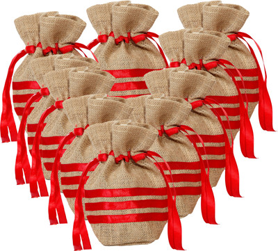 

Kohl Set of 10 Potli Bags Small Red Wristlet(Silver)