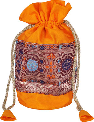 

Lal Haveli Brocade Work Floral Design Silk Jewellery Bag Coin Purse(Yellow)