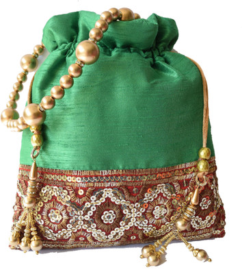 

Mahadev Exports Shiny Border Green Potli(Green)