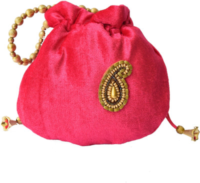 

Mahadev Exports Rani Pink Velvet with Kairi Booti Potli(Multicolor)
