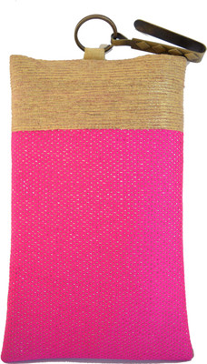 

Mahadev Exports Pink dotted Hooked Mob cover Mobile Pouch(Gold)
