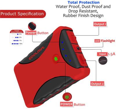 Coolnut Waterproof 10400mAh Portable  USB Battery 10400 mAh Power...