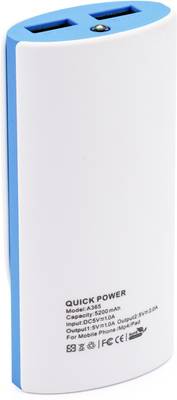ASPOR A365 Power Bank With 2 USB Outputs Real Capacity 5200 mAh (Black, White) 