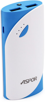 

Aspor 5200 mAh Power Bank (A365, With 2 USB Outputs Real Capacity)(White, Blue, Lithium Polymer), Blue;white