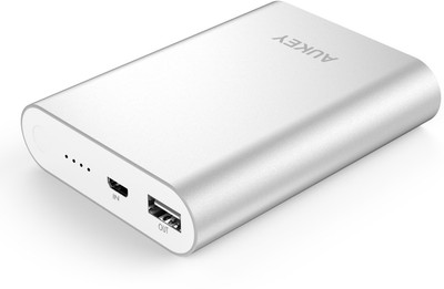 

Aukey 10400 mAh Power Bank (PB-T1, Quick Charge 2.0 10400mAh Portable External Battery Fast Charger)(Silver, Lithium-ion)