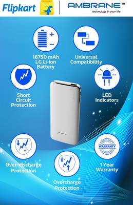 Ambrane P-1600  Lg Li-Ion Cell Fabrication - White 16750 mAh Powe...