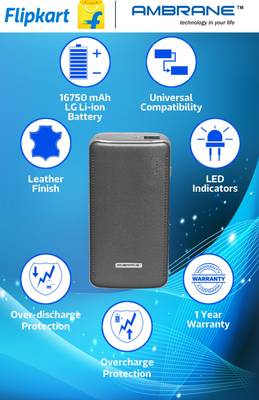 Ambrane P-1600  Lg Li-Ion Cell Fabrication - Grey 16750 mAh Power...