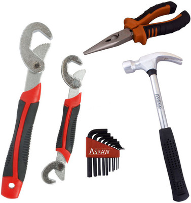 

Asraw Snap N Grip, Nose Plier, 1/2LB Hammer & Allen key Hand Tool Kit(4 Tools), Multicolor