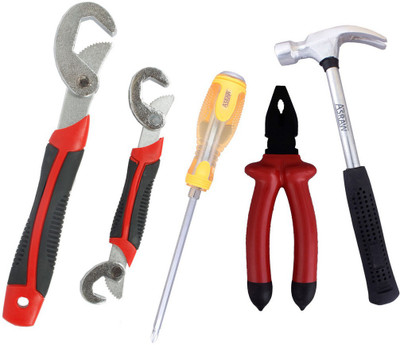 

Asraw Snap N Grip, Plier, 1/2LB Hammer & Double Sided Screwdriver Hand Tool Kit(4 Tools), Multicolor