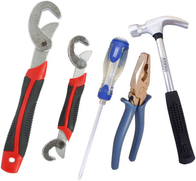 

Asraw Snap N Grip, Plier, 1/2LB Hammer & Double Sided Screwdriver Hand Tool Kit(4 Tools), Multicolor