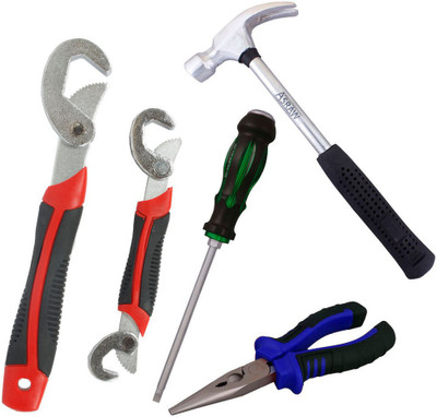 

Asraw Snap N Grip, Nose Plier, 1/2LB Hammer & Double Sided Screwdriver Hand Tool Kit(4 Tools), Multicolor