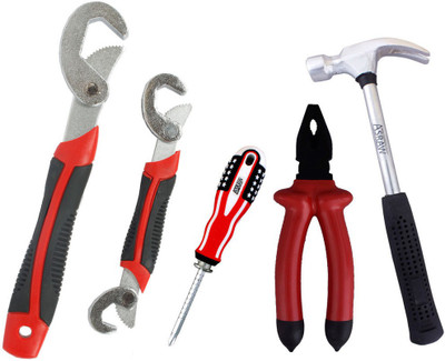 

Asraw Snap N Grip, Plier, 1/2LB Hammer & Adjustable Screwdriver Hand Tool Kit(4 Tools), Multicolor