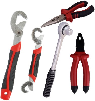 

Asraw Snap N Grip, Plier, Nose Plier & Ratchet Handle Hand Tool Kit(4 Tools), Multicolor