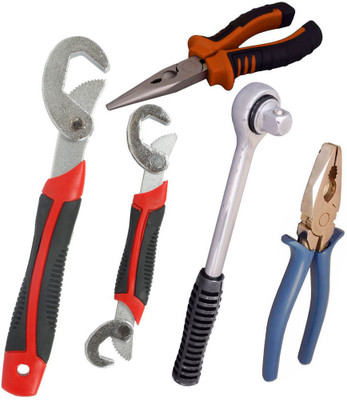 

Asraw Snap N Grip, Plier, Nose Plier & Ratchet Handle Hand Tool Kit(4 Tools), Multicolor