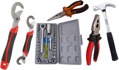 

Asraw Snap N Grip, Plier, Nose Plier, 1/2LB Hammer & Socket Set Hand Tool Kit(5 Tools), Multicolor