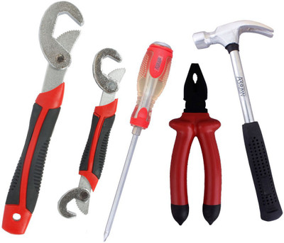 

Asraw Snap N Grip, Plier, 1/2LB Hammer & Double Sided Screwdriver Hand Tool Kit(4 Tools), Multicolor