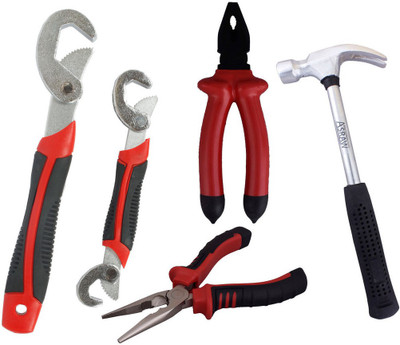 

Asraw Snap N Grip, Plier, 1/2LB Hammer & Nose Plier Hand Tool Kit(4 Tools), Multicolor