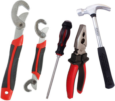 Asraw Snap N Grip, Plier, 1/2LB Hammer & Double Sided Screwdriver Hand Tool Kit(4 Tools), Multicolor